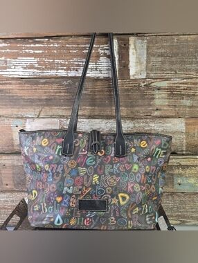 Dooney & Bourke Multicolor Graffiti Logo Tote with Black Trim GUC